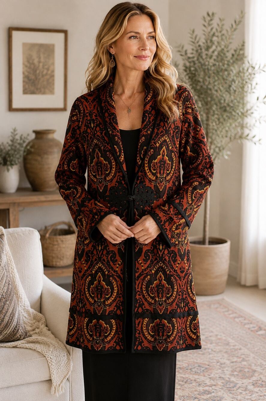 Soft Surroundings Wool Blend Long Sweater Jacket XL Boho Southwestern Cardigan